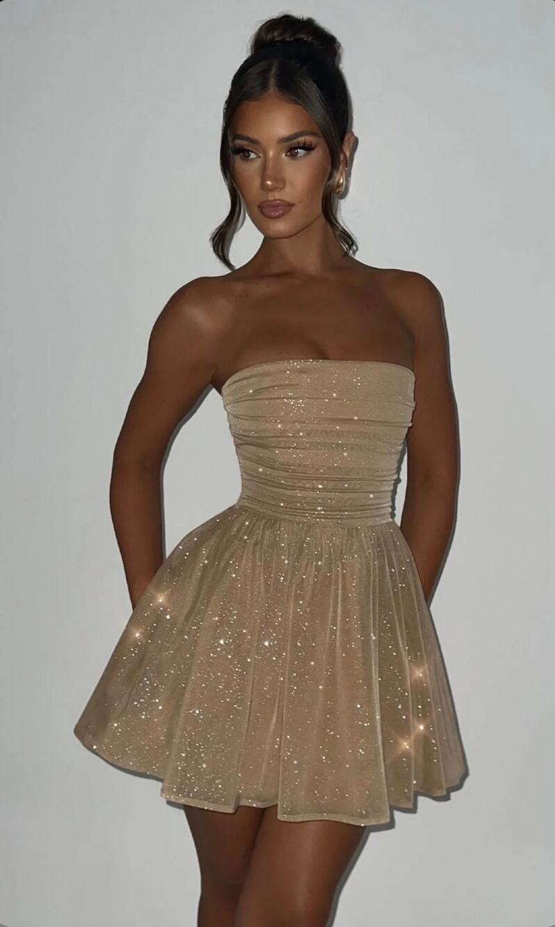 NEW Babyboo KATRINA MINI DRESS - GOLD SPARKLE Size Medium